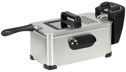 HOMCOM Friggitrice 3L con termostato regolabile, contenitore dell'olio estraibile, coperchio antipolvere con finestra di visualizzazione, timer da 60 minuti, protezione da surriscaldamento, 2000 W