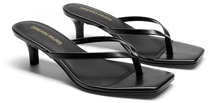 DREAM PAIRS Kitten Heels for Women Flip Flop Low Heels Square Open Toe Sandals Thong 1.97 Inch Heeled Sandals for Summer Vocation,Size 8,Black,SDHS25001W
