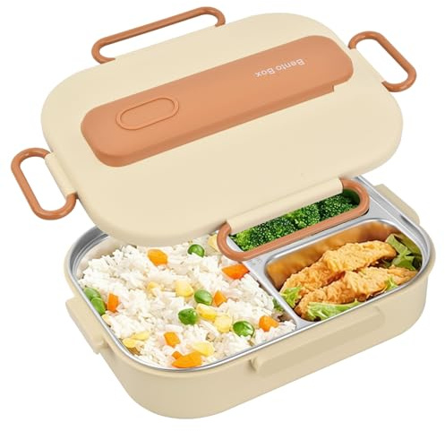 Daelesr Brotdose Erwachsene 1500ml, Bento Lunchbox Auslaufsicher mit 3 Fächern, Brotbox Vesperdose Kinder mit Besteck,Snackbox Frühstücksbox Jausenbox Butterbrotdose aus Edelstahl für Schule (A)