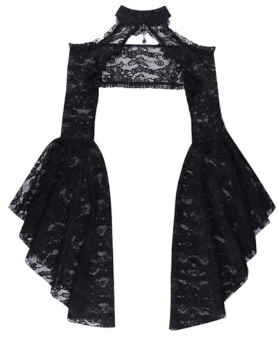 CHILIRIA Corsetto gotico Top Bolero in Pizzo Coprispalle Y2k Mesh Punk Crop Top Halloween Vampiro Cosplay Dress Cover Ups Nero, Nero , M