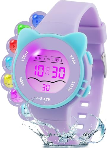 Edillas Kids Digital Watch with 7 Color LED Light, Kids Toys Wristwatch, Children's Jewelry,School Gifts for Boys Girls, Built-in Battery, Long Lasting Batteries. (Purple Blue)