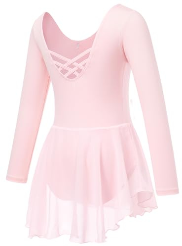 Soudittur Ballettkleidung Mädchen Langarm Ballettkleid für Kinder Baumwolle Balletttrikot Ballettanzug Tanzkleid Tanzbody mit Chiffon Rock Tütü