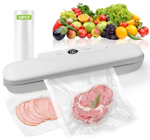 Foyucool Envasadora al Vacío Doméstica con 30 Bolsas, Blanco | Máquina de Vacío para Alimentos, Sellado Simple y Automático, Perfecta para Conservación y Comida Preparada