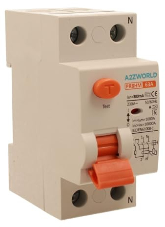 Interruttore Differenziale Puro Selettivo 63A, RCCB Tipo S Classe A, 1P+N 10kA 300mA, Ritardo 500ms, 2 Moduli DIN 230V AC, Certificato IEC61008-1, Serie PR8HM Elettromagnetico
