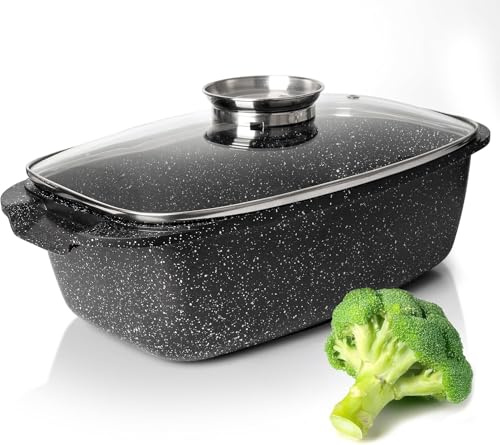 Royal Swiss Rôtissoire Ovale 35x26 cm – Aluminium Fonte Antiadhésive, Couvercle en Verre Aromatique, Compatible Induction, Gaz, Céramique & Four