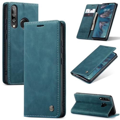 Ottcooed Handyhülle für Huawei P30 Lite Hülle, Premium Leder Flip Case, Magnet Klappbar Klapphülle Tasche, Standfunktion Kartenfach Wallet Schutzhülle für Huawei P30 Lite, Blaugrün
