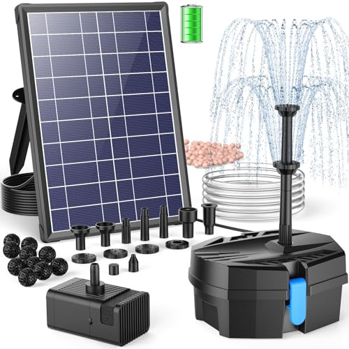 POPOSOAP 8W Solar Pond Filter Built-in 3600mAh Battery Backup, Solar Pond Filter with Water Pump, Solar Water Fountain Pump for Ponds Fish Tank Bird Bath Waterfall Garden DIY Water Feature P3081D