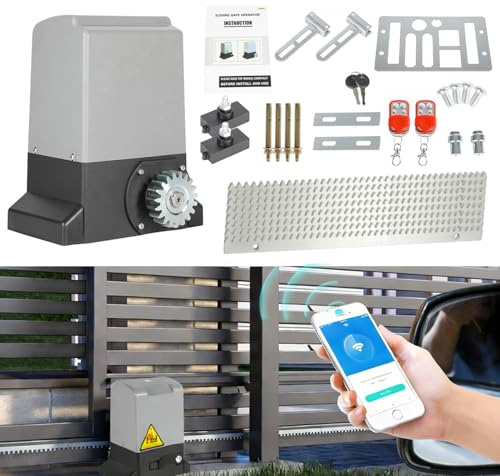 Joparri Actuador de puerta corredera, 800 kg, 370 W, Smart Wi-Fi, transmisión de puertos, automático, con 2 mandos a distancia, cremallera de 4 m, 2 llaves de liberación y función de cierre automático