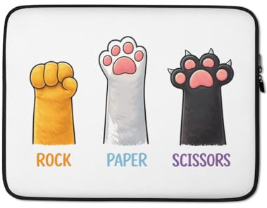 Introvert Cat Animal Rescue Pet Lovers Laptop Sleeve, Rock Paper Scissors Hand Game Cute Paws