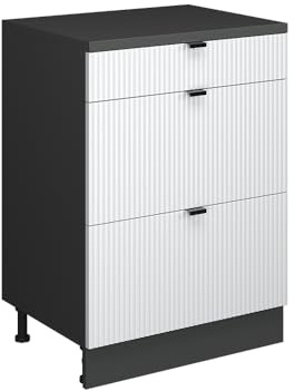 Vicco Påbyggnadskommod Rion, Vit korrugering/antracit, 60 x 46 cm utan lutning med 3 lådor, kan kombineras med Rion-garderober för snedtak och skåpsmoduler