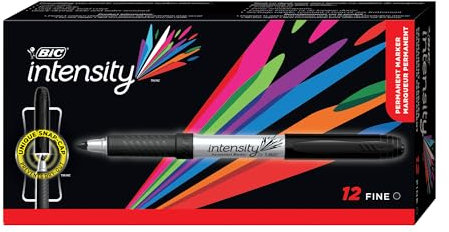 BIC Intensity Marker Ultra Fine, in schwarz, 12er Pack, Strichstärke: 0.6 mm, mit gummierter Griffzone