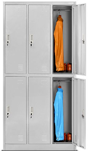 Jan Nowak Casier vestiaire 3B2A Armoire Metallique 6 Compartiments Revêtement en Poudre 185 cm x 90 cm x 45 cm (Gris)