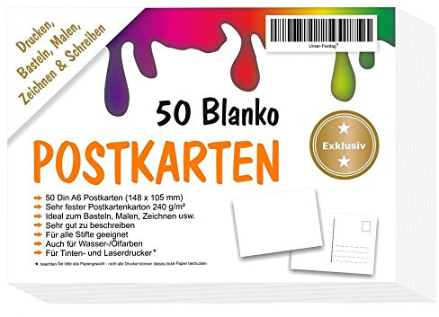 50 Blanko Postkarten DIY weiss in A6 zum selber gestalten, bemalen | bedrucken 250g mit erhöhtem Papiervolumen EXTRA STARK