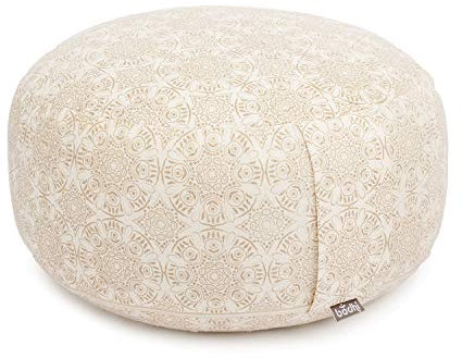 Bodhi Meditationskissen RONDO | Abnehmbarer Bezug aus 100% Baumwolle | Bio-Dinkelfüllung | Höhe 14-20 cm | Praktische Trageschlaufe | Maharaja Collection (Madurai/ecru)