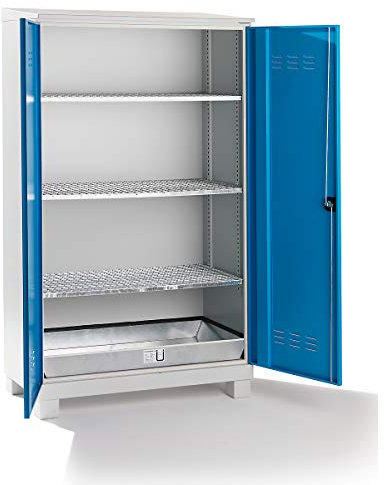 eurokraft | Umweltschrank zur Außenlagerung | mit 3 Gitterrostböden | 1 Bodenauffangwanne | HxBxT 2100 x 1200 x 600 mm