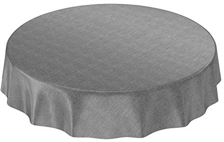 ANRO Wachstuchtischdecke Wachstuch Wachstischdecke Tischdecke Wachstuchdecke Anthrazit Leinenoptik Rund 140cm abwaschbar wasserabweisend Gartentischdecke Meterware pflegeleicht Lotuseffekt