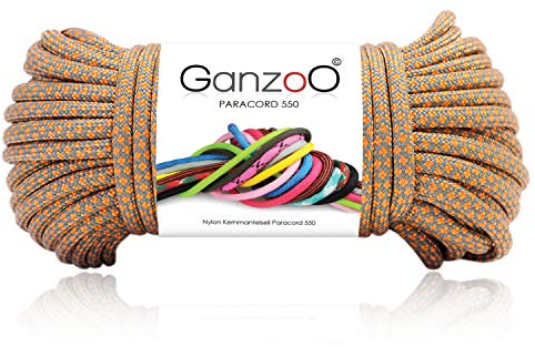 Paracord 550 Seil Diamond 30 Meter Nylon/Polyester-Seil mit 7 Kern-Stränge für Armband, Leine, Halsband, 4mm Stärke | Mehrzweck-Seil | Survival-Seil | Parachute Cord | Orange Grau