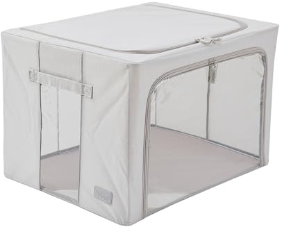 Periea ‘Beau’ Folding Collapsible Stackable Fabric Home Storage Boxes with Steel Frames (Grey, Large)