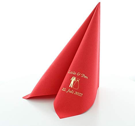 VIPdeko Hochzeitsservietten mit individuellem Aufdruck | hochwertiges Premium-Line Material, STOFFÄHNLICH | rot Servietten [150 Stück] | mit exklusivem Prägedruck | 40 x 40 cm | ¼ Falz