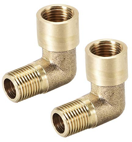 sourcing map 2 Stk. Messing Rohrverschraubung 90 Grad Winkelschraubung AG x IG 1/8PT Stecker X 1/8PT Buchse