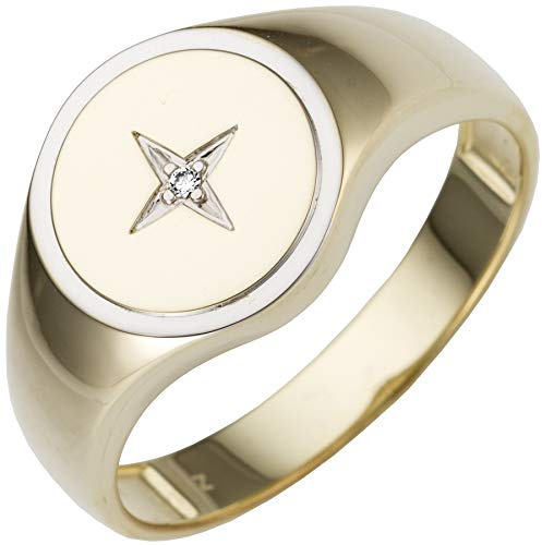 Jobo Herren-Ring aus 14 Karat 585 Gold Bicolor mit Diamant