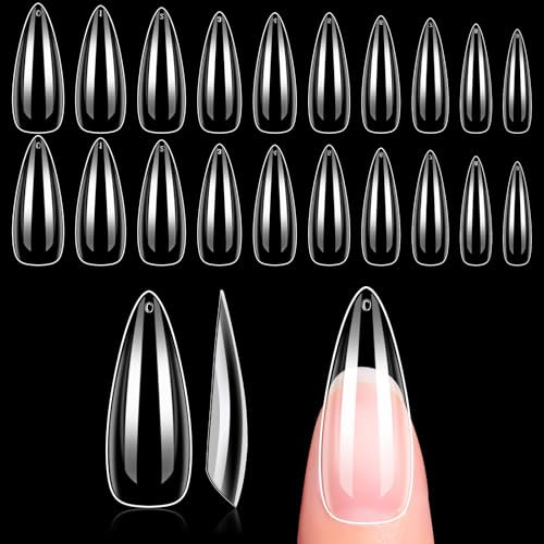 Makartt Durable Clear Long Almond Nail Tips, 500pcs Flexible & Sturdy Full Cover False Nails, Strong Hold, Easy to Shape, Press on Nails, Fake Nails, Acrylic Nail Tips for Gel Extensions