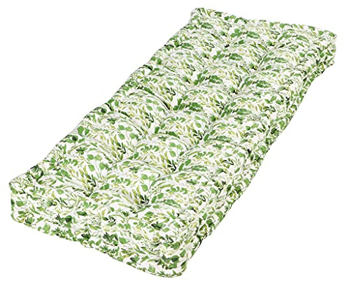 Dibor Garden Bench Cushion Green Leaf Print 100% Cotton 2 Seater Seat Pad | Machine Washable, 100% Cotton, Recycled Polyester Fibre Filling, Floral Print, Bench Cushion, Seat Pad, Carrying Handle