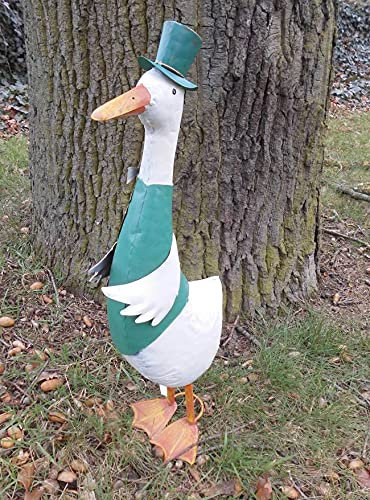 Deko-Impression Große Ente mit Zylinder Gartendekoration Eisen grün-weiß 62 cm
