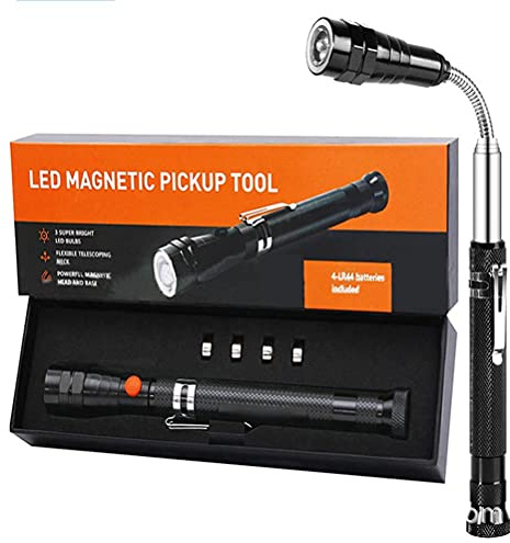 Outil de ramassage télescopique magnétique avec 3 lumières LED, lampe de poche magnétique, outil de ramassage de gadgets pour homme, femme, père, mari, etc.