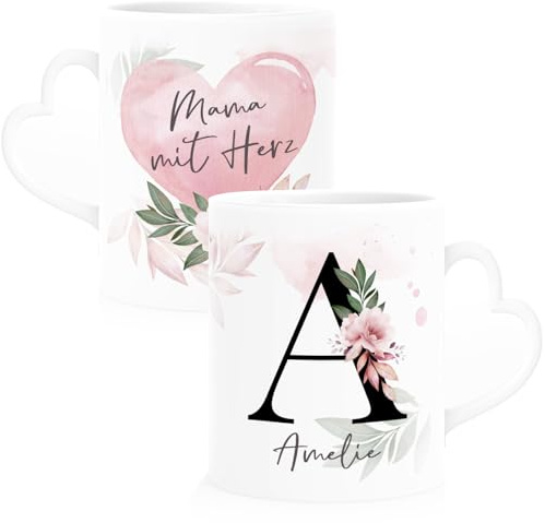 SpecialMe® Kaffee-Tasse mit Name Spruch Herz-Henkel Initiale Monogramm Dankeschön personalisierte Geschenke Weiss Herz-Tasse