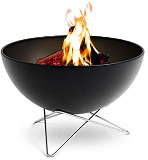höfats - Bowl 70 Feuerschale mit Edelstahl Sternfuß - raucharme Verbrennung - Feuerstelle mit Plancha Grillplatte und Grillrost nutzbar - kippbarer Feuerkorb Stahl emailliert, schwarz, Ø 70 cm