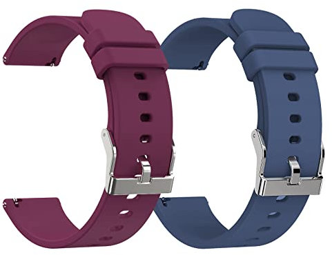 woednx Smart Watch Bands,20mm Replacement Straps Band for Smart Watch, soft skin-friendly silicone quick release, smart watch wristband(wine red+blue)