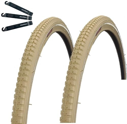 2 x Rexway Legend Pannenschutz Fahrradreifen Creme mit Reflex 40-635 (28 x 1 1/2) inkl. maxxi4you Reifenheber