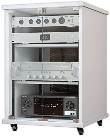 FIFOR Moblie Enclosed Audio Tower, 3- bis 4-stöckiger Medienständerschrank mit Glastür und 2 Schlössern, Unterhaltungszentrum-Medienkonsolenschrank (Color : White, Size : 56 * 60 * 86cm)