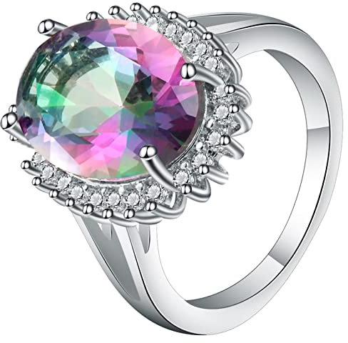 Aotiwe Ring Damen Breit, Freundschaftsringe Beste Freundin 4 Krappen mit Ovalem Zirkonia Silber Größe 52 (16.6)
