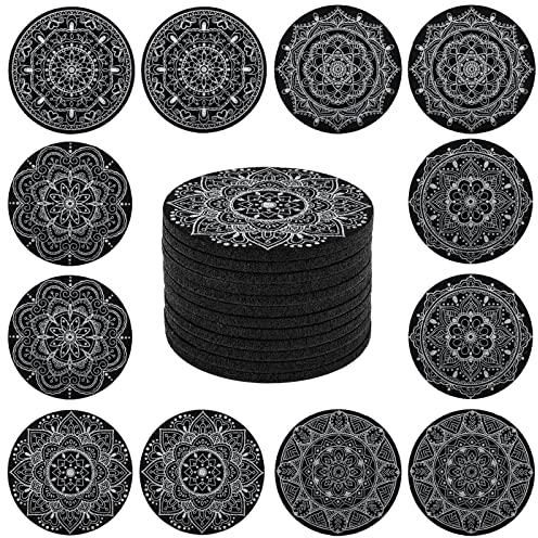 STARUBY 12 Stück Filz Untersetzer, Untersetzer für Getränke, Untersetzer für den Couchtisch, saugfähige Untersetzer für Küche und Esszimmer Dekoration, 10cm im Durchmesser