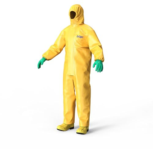Dräger SPC 4400 Combinaison de sécurité jetable Contre des poussières et des liquides en CPM avec Haute résistance Chimique | Tenue de Protection Jaune pour Peinture et Produits Chimiques | Taille L