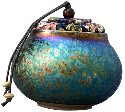 HOMSFOU 1pc Ceramic Tea Jar, Chinese Style Porcelain Storage Jars Multi-Color Ceramic Canister for Kitchen, Home, Tea, Coffee, Spices, 5.07oz