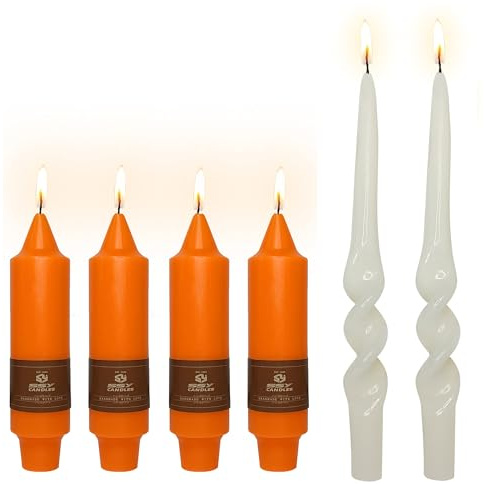 Short Taper Candle Fall Candlesticks - 6pcs Gedengni 5inch Orange Candle Sticks Unscented Twisted Tapered Candles for Home Décor Weddings Festive Holiday