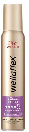 Wellaflex Folle & Style Schiuma resistente per donne, fino a 24 ore, tenuta ultra forte, per capelli pieni e voluminosi, delicato sul cuoio capelluto, dermatologicamente testato, privo di silicone,