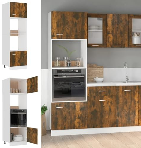 CIADAZ Mikrowellenumbauschrank Räuchereiche 60x57x207 cm Holzwerkstoff, Küchenschrank, Hochschrank Küche, Backofen Schrank, Kitchen Cabinet, Mikrowelle Schrank 815603