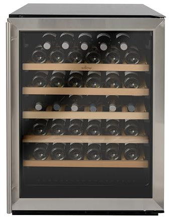 Willow W60WCSS 142L Under Counter Wine Fridge/Wine Cooler with Space for 52 Bottles, 4* Rating, Digital Display with Touch Control, Ventilated Cooling, 2 Years Warranty - Stainless Steel