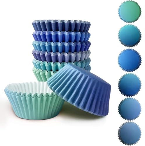 Gcardist Mini pirottini per muffin, 300 pezzi, colore blu, qualità alimentare, design gradiente, per muffin, cupcake (piccole dimensioni)