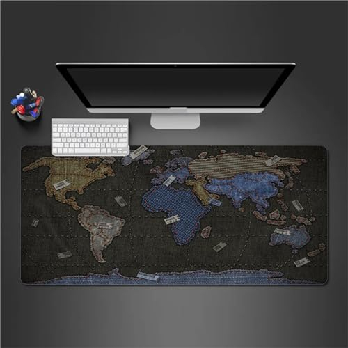 QiHon Gaming Mauspad XXL Weltkarte Großes Mauspad Schreibtischauflage mit Vernähte Kanten Einer speziellen Oberfläche verbessert Geschwindigkeit und Präzision 700x300x2mm