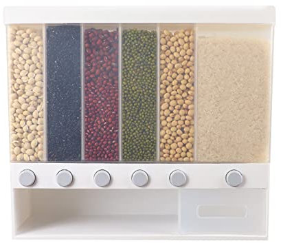 CUMELLIIR Müslispender 6 Gitter, Müslispender Wandmontage mit Reis Pickup Box, Küchen Spender Müsli 22lbs, Cerealienspender Müslispender Müsli für Küchenlebensmittel