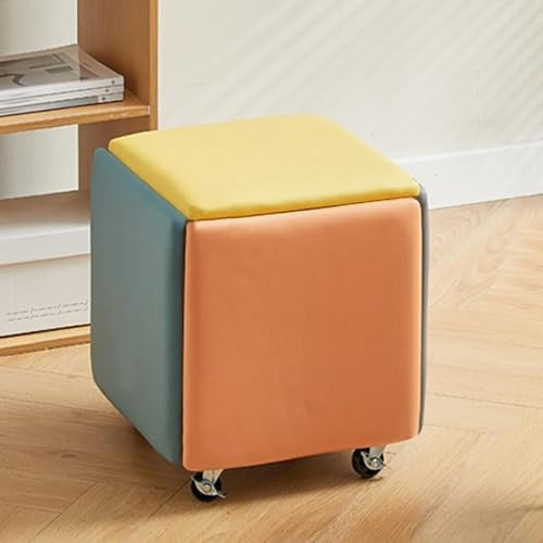 Fußstütze5-in-1-Nesting-Cube-Stuhl, stapelbare Hocker, quadratische Ottoman-Bank aus Leder, Fußhocker mit Rollen für Schlafzimmer, Wohnzimmer, Esszimmer, Ottoman-Set mit 5 Stück für Zuhause (Größe: b