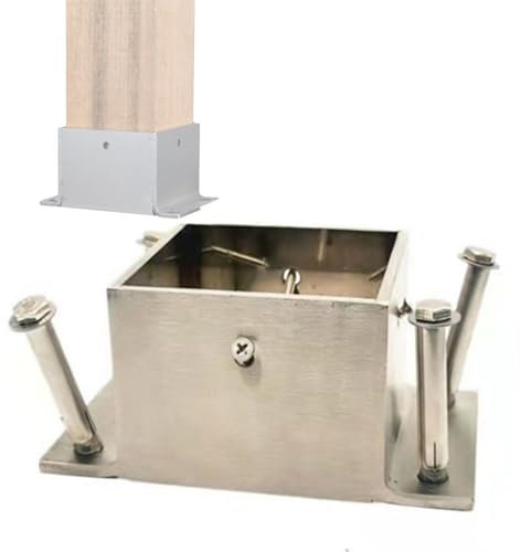 HDJDCBCV Balustrade Post ， Bolt Down Post Support Fence Gate Post Anchor, Stainless Steel Deck/Pergola Brackets with Fittings, for Concrete or Wood Floors (Color : Silver, Size : 14cm(5-9/16) W)