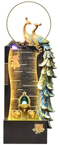 Fuente Jardín Exterior Fuente de agua de pavo real, fuente decorativa grande de pie, decoración del hogar, paisaje de fuente de la fortuna del vestíbulo, adecuado for sala de estar, oficina, patio Fue