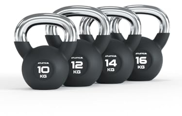 ATLETICA Kettlebell Set | Starter | 10, 12, 14, 16kg | Gummierte Kugelhantel mit Chromgriff | Hochwertige Stahllegierung | Studioqualität | Funktionelles Ganzkörpertraining