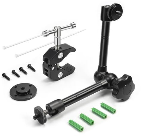 MOKOSE 10 inch Articulating Magic Arm with Super Clamp and Wall Mount Base,Friction Arm Mount for LCD Monitor LED Light Camera Rig